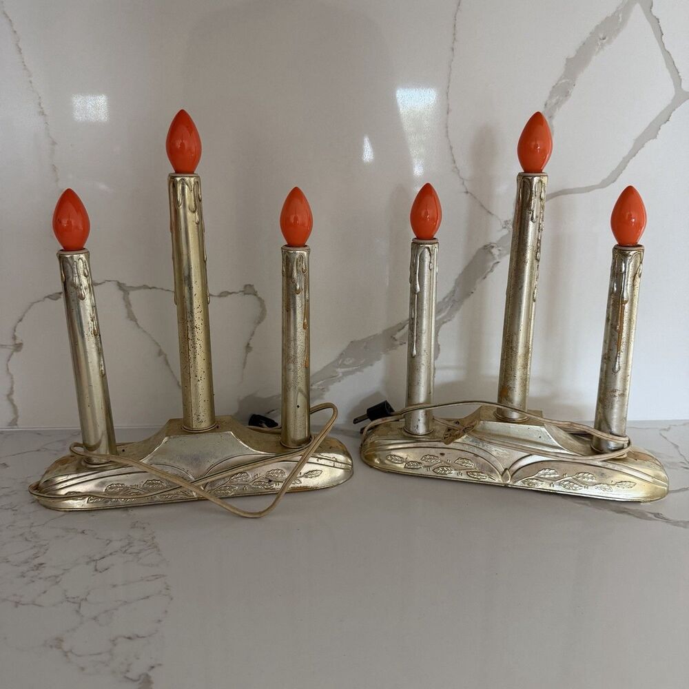 Vtg Noma Christmas Window Candle 3 Electric Light Plastic Drip Candelabra Set